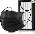 Black Disposable Face Masks 4 Layers Protection 50Pcs, Breathable Dust Mask Mouth Covers for Adult
