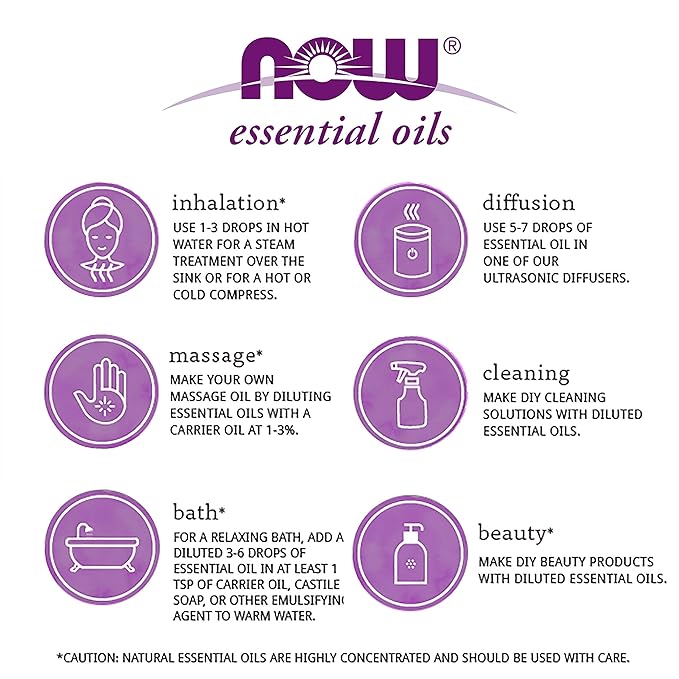 NOW Essential Oils, Rosemary Oil, Purifying Aromatherapy Scent, Steam Distilled, 100% Pure, Vegan, Child Resistant Cap, 2-Ounce