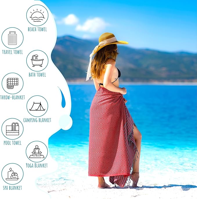 RAY SILVER Turkish Beach Towel – 100% Turkish Cotton 40"x71" Quick Dry Oversized Beach Towel Sand Free Lightweight Turkish Towel for Travel Camping Bath Sauna Beach Pool Gym Yoga