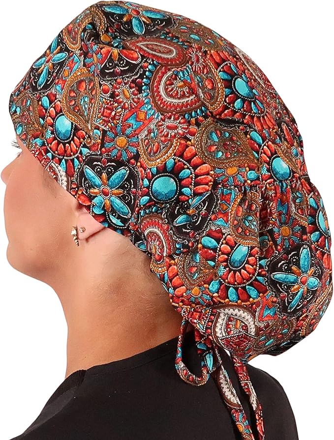 Sparkling EARTH Big Hair Ponytail Classic Surgical Style Scrub Working Cap - Made in The USA!!!