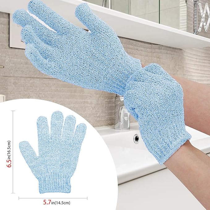 4 Pairs Bath Gloves, Exfoliating Body Scrub Mitts for Shower, Spa, Massage & Women's Bath Accessories (Blue, S)