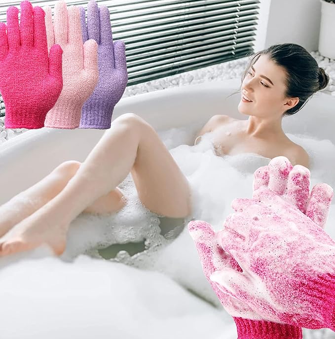 IBLUE Shower Gloves,Double Sided Exfoliating Bath Body Scrub Gloves For Women & Men Deep Clean Skin Spa Bathing,#P207