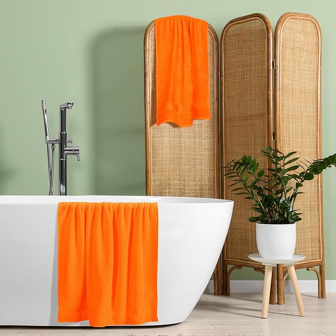 BELZZI Home Ultra Soft 4 Pack Oversized Bath Towel Set 27x54, Cotton Compact Bath Towels, Highly Absorbant Eco-Friendly Quickdry & Lightweight Towel, Ideal for Gym Travel Camp Pool - Orange