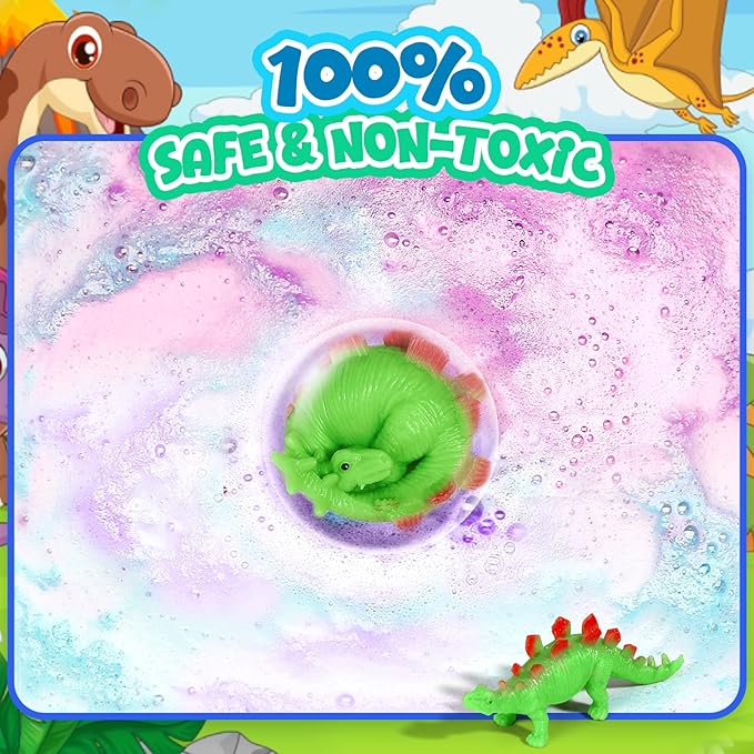Bath Bombs for Kids with Dragon Toys Inside, Easter Basket Stuffers for Toddlers, Sanyi Dinosaur Toys Gifts for Kids 3-7, Dino Egg Fillers Bubble Bath Birthday Gifts for Boys Girls
