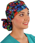 Sparkling EARTH Banded Bouffant Surgical Scrub Ponytail Working Caps and Built-in Sweatband - 100% Cotton - Made in The USA
