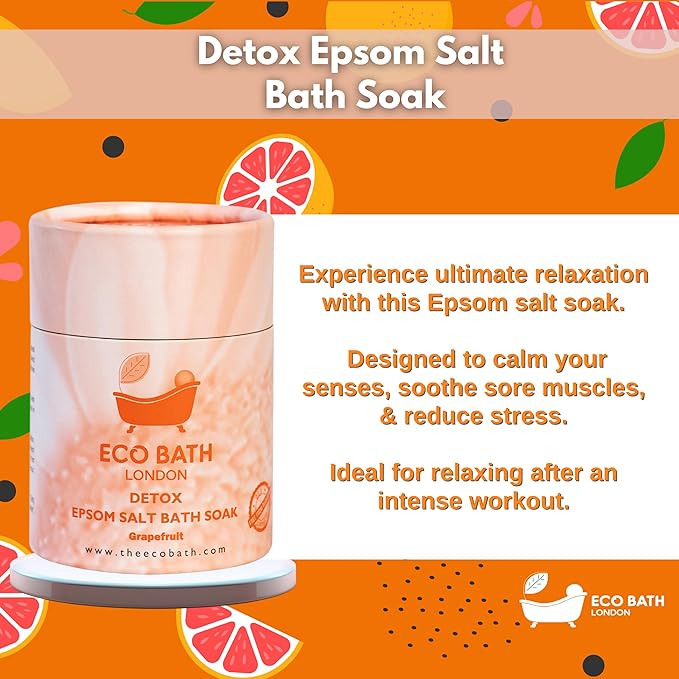 Eco Bath London Detox Epsom Salt Bath Soak - Tube 8.8 oz (250 g), Made in UK, Magnesium Bath Salt Infused with Grapefruit Essential Oil