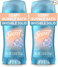 Secret Fresh Antiperspirant Deodorant for Women, 72hr Breathable Sweat & Odor Protection, Instant Freshness & Gentle, PH Balancing Minerals, Invisible Solid, Soapy Bubble Bath Scent,2.6 oz,(Pack of 2)