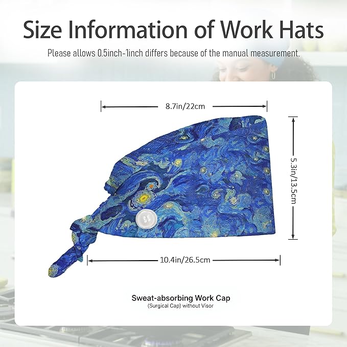 2 Pcs Working Cap with Sweatband for Women Men, Adjustable Cleaning Working Hats, Nurse Surgical Caps