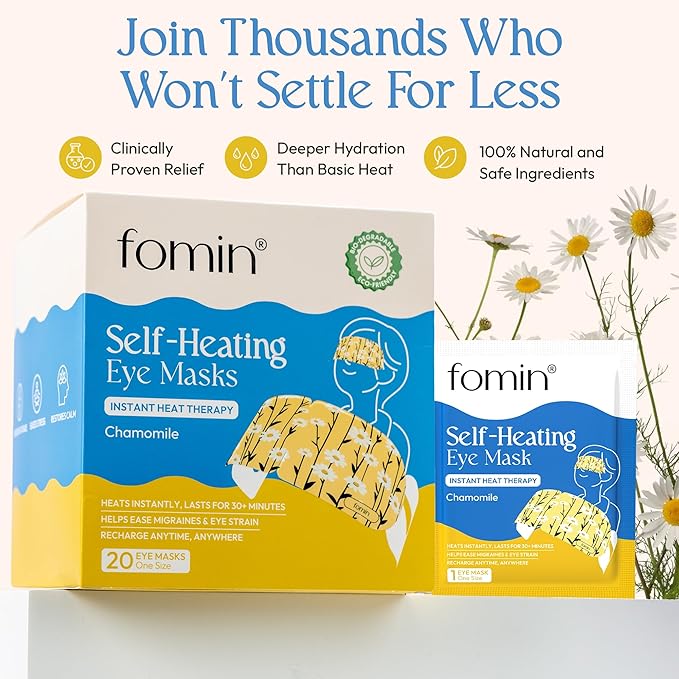 FOMIN Steam Eye Mask for Mothers Day - 20 Pack - Chamomile - Self Heating Warm Compress for Dry Eyes, Heated Eye Mask for Sleep, Puffiness & Dark Circles Relief, Spa Relaxation Gifts for Mom