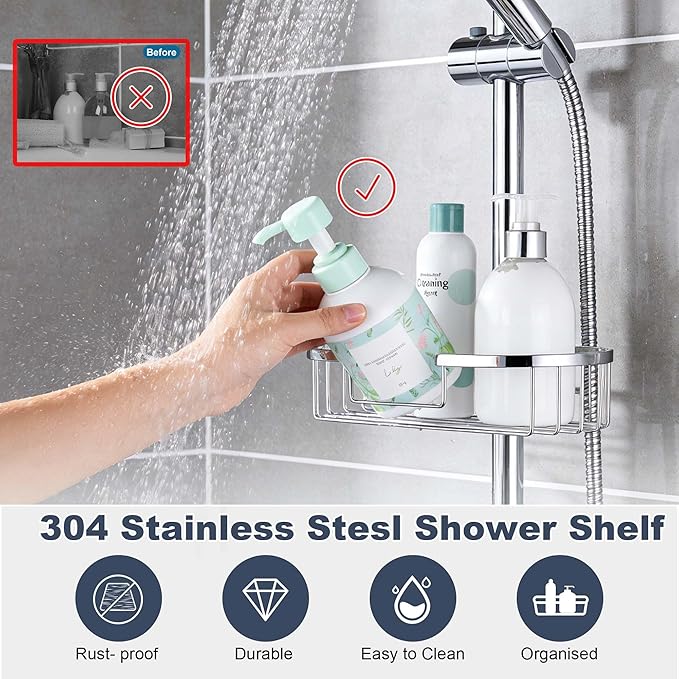 Rain Shower System with 304Stainless Steel Shelf, 12 Inch Rainfall Shower Head System with Handheld Spray, SonTiy Dual Shower Combo with Height Adjustable Holder, Brass Diverter, 1.8 GPM, Chrome