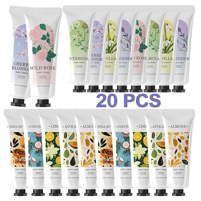 spa luxetique 20 Pack Hand Cream Bulk Mini Hand Lotion Set for Women, Travel Size for Dry Cracked Hands, Small Mothers Day Gifts for Mom Party Favors Bridesmaid 20 x 1.0 oz/30ml