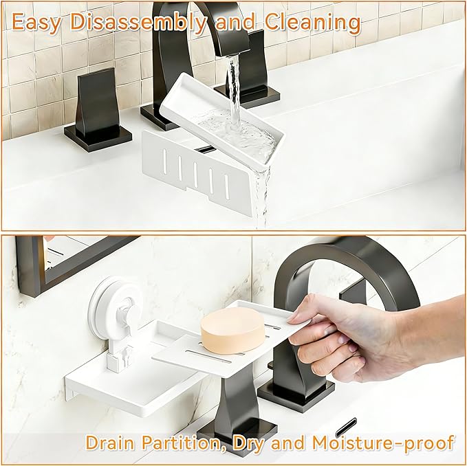 SUOXING 2 Pack Bar of Soap Holder for Shower with Suction Cup,Rustproof Wall Mounted Acrylic Shower Soap Rack & Caddy for Bathroom,Bath,Kitchen,Plastic Self Draining Soap Holder and Soap Shelf,White