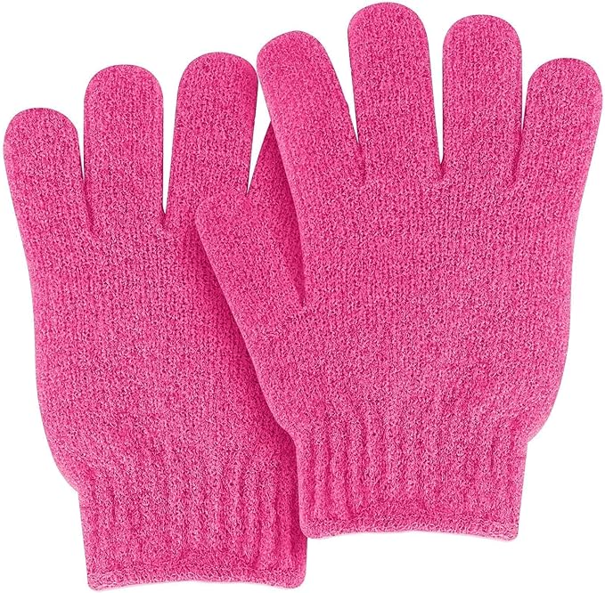 MOLOPPO 2 PCS Exfoliating Glove, Scrub Gloves Exfoliating, loofah, Body Exfoliator, Bath Gloves（Pink Red）