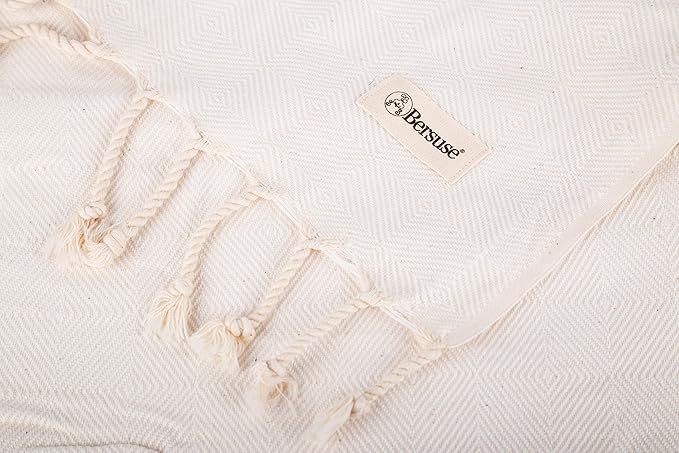 Bersuse 100% Cotton Milas XL Throw Blanket for Couch - 100% Cotton Lightweight Durable Throw Blanket, Big Blanket for Sensitive Skin, Decorative and Versatile - 60x90 Inches, White