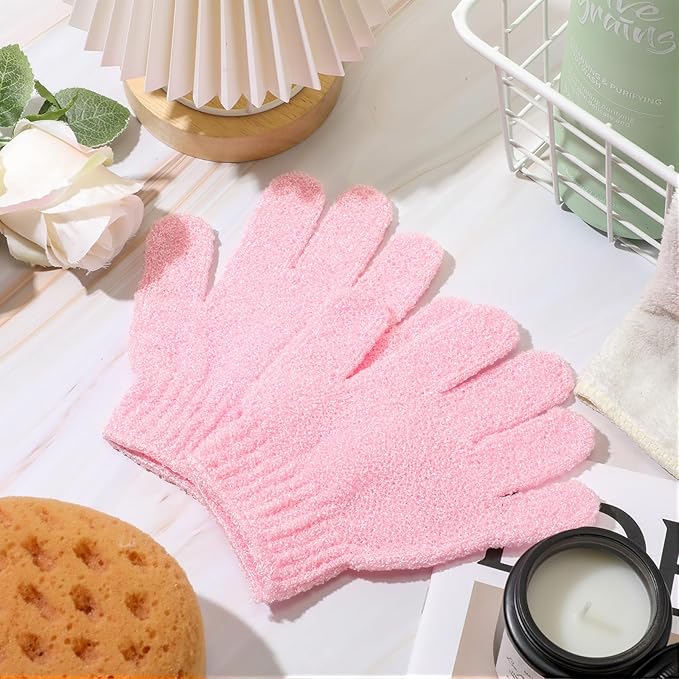 Ramede 30 Pair Exfoliating Glove Double Sided Exfoliating Bath Gloves Pack Nylon Colorful Shower for Men Women Beauty Spa Massage Shower Deep Clean Body Skin Bathing Scrubber Disposable(Pink)
