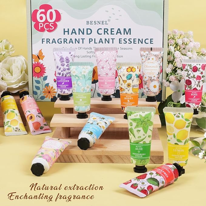 60 Pack Hand Cream Gift Set For Women, Mothers Day Gifts,Teacher Appreciation Gifts,Nurses Week Gift, Mini Hand Lotion Travel Size in Bulk for Dry Cracked Hands, Bridesmaid Gift,Party Favors