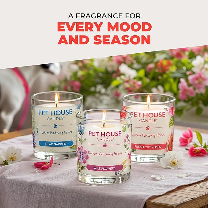 Pet House Candles, Soy-Based, Long Burning Scented Candles for Pet Homes, 60 Hour Burn Time - Watermelon Mojito, 9 oz, 2 Pack