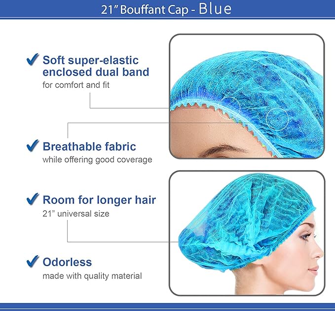 Disposable Bouffant Caps, 21inches Hair Net, Elastic Dust Cap for Food Service, Sleeping Head Cover