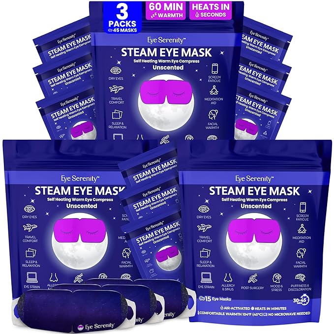 Eye Serenity Steam Eye Mask, Heated Eye Mask, Self Heating Warm Compress for Dry Eyes, Fast Relief for Stye, Puffy Sensitive Eyes, Moist Heat, Mothers Day Gifts for Women and Men - Unscented