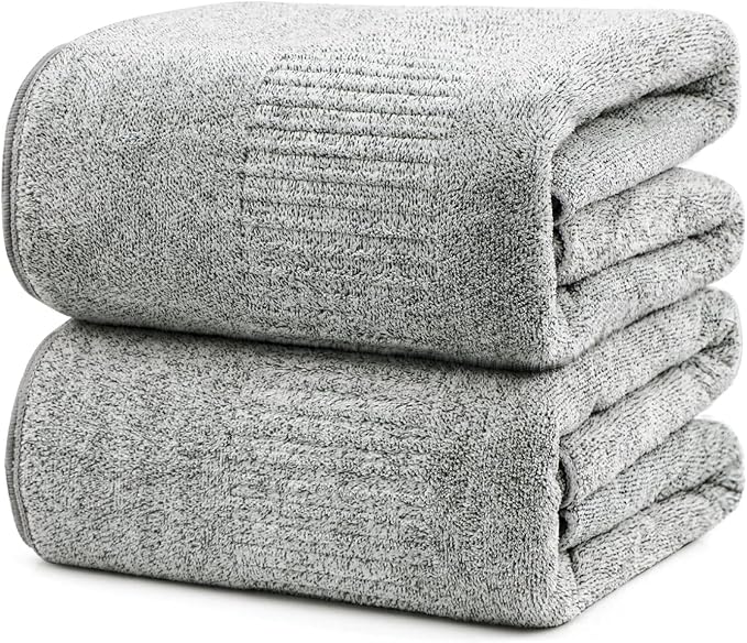 SEISSO Bath Towels, Extra Absorbent & Quick Drying Towels for Bathroom, Viscose Made from Bamboo Soft Bath Sheet (35 x 63inch), Premium Towel Multipurpose Use for Fitness, Spa, Yoga, Grey (2pack)