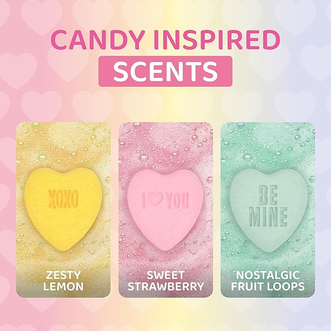 Mother's Day Heart Bath Bombs for Mom (3 Pack) - Relaxing Bubble Bath and Spa Essential - Gift for Her or Mothers Day Gift with Strawberry, Lemon + Fruit Scents, Handmade in USA by Two Sisters