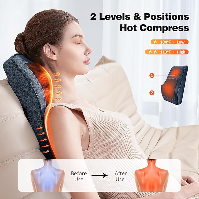 Boriwat Neck Massager with Heat, Back Massager & Deep Tissue Massager, 3D Kneading Massage Pillow for Neck, Back, Shoulder, Leg, Gifts Men Women Mom Dad, Stress Relax at Home Office and Car (Blue)