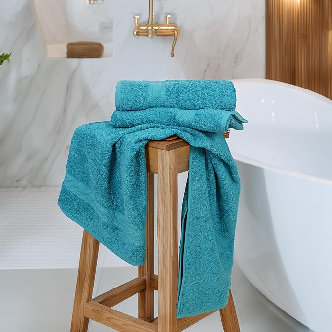 Commercial Bulk Pack of 12 Bath Towels – 100% Cotton Terry 24" x 48" – Ideal for Hotels, Salons, Gyms, Spas & Institutional Use – Teal Blue