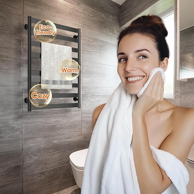 Paraheeter Wall Mounted & Freestanding Heated Towel Rack for Bathrooms. Electric Towel Warmer Rack Heater, Stainless Steel Black.