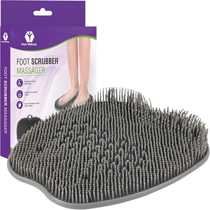 MARS WELLNESS Shower Foot Scrubber and Massager - Foot Scrubber in Shower - Suction Foot Scrubber - Cleaner and Massager Mat - Improves Circulation - Easy to Store - Gray
