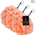 Large Coral Bath Sponge Pack of 3 – Gentle Exfoliation Loofahs with Suction Cup for Easy Drying, Soft 70G Mesh Poufs for All Skin Types, Luxurious Lather for Daily Use