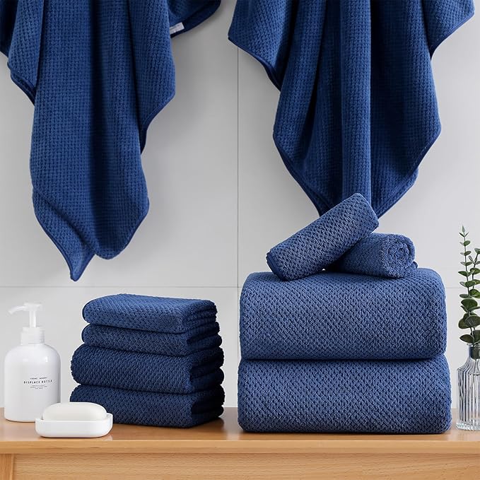 18 Piece Microfiber Bath Towels Set - 6 Bath Sheets,6 Hand Towels And 6 Washcloths,Soft Family Towels,Highly Absorbent Bathroom Towel,Quick Dry Shower Towel Luxury Towels For Hotel Spa Dorm-Navy Blue