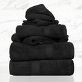 SUPERIOR Solid Egyptian Cotton Towel Set, Washcloths 13” x 13”, Hand Towels 20” x 30”, Bath Towels 30” x 55”, Black, 6-Pieces