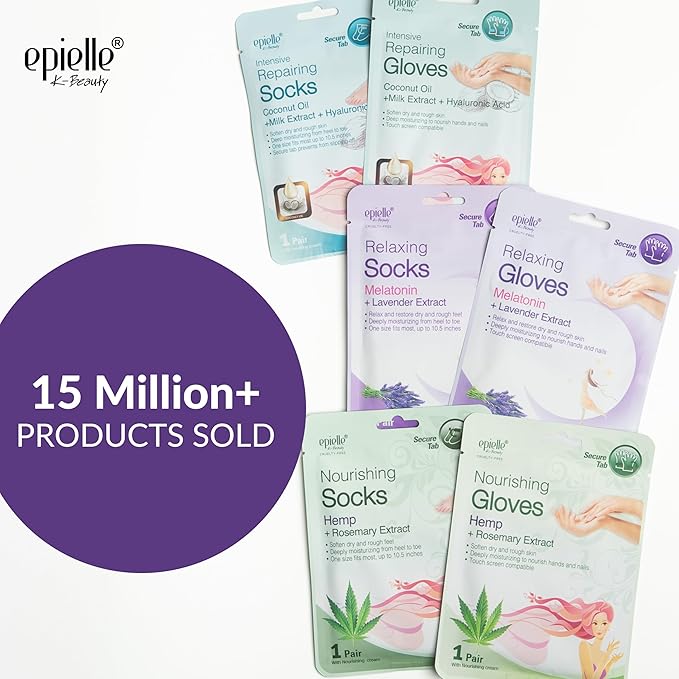 Epielle Relaxing & Nourishing Hand & Foot Masks, Soften Dry, Overworked Skin, Self Care Gifts for Women, Spa Kit, Mothers Day Gifts, 6 Moisturizing Gloves & 6 Moisturizing Socks