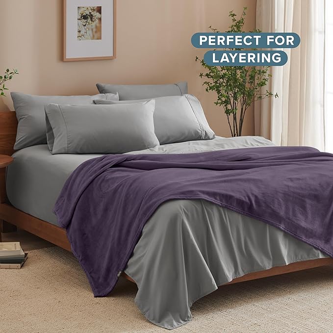 Bare Home Fleece Blanket - Throw/Travel - Ultra-Soft Lightweight for Bed, Sofa, and Couch - Luxury Microplush - Cozy Warm Blanket (Throw/Travel, Eggplant)