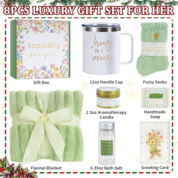 Christmas Gifts for Women, Get Well Soon Gift Baskets with Blanket, Relaxing Spa Self Care Package, Unique Relaxation Spa Gift Baskets Set, Birthday Gifts for Women, Her, Mom, Friends