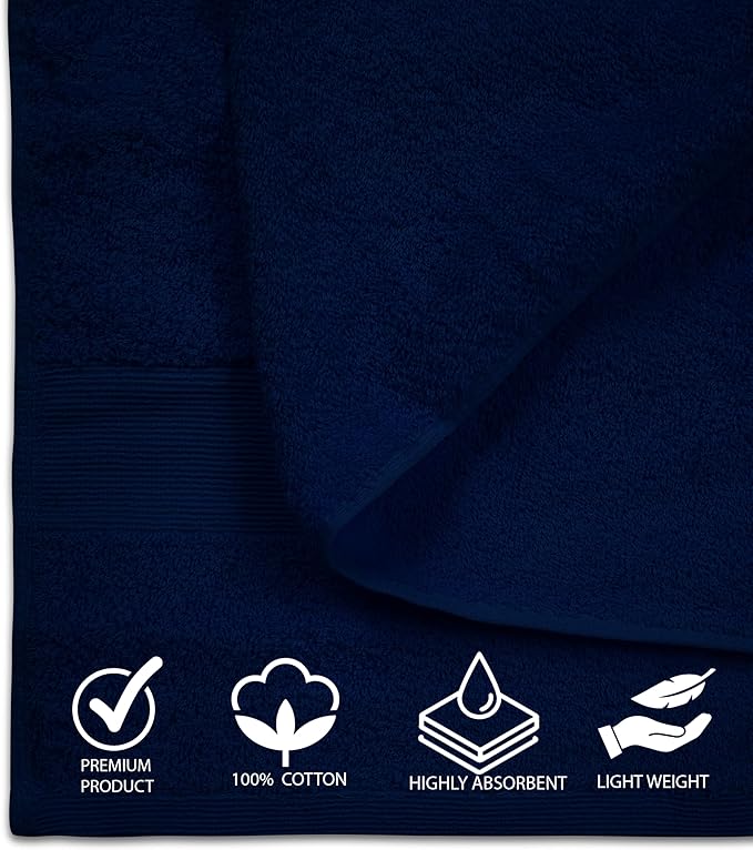 Softolle 100% Cotton Luxury Bath Sheets - Pack of 2 (35" x 70") | Super Soft, Quick-Dry & Highly Absorbent Towels for Bathroom, Home, Spa & Gym (Navy Blue)