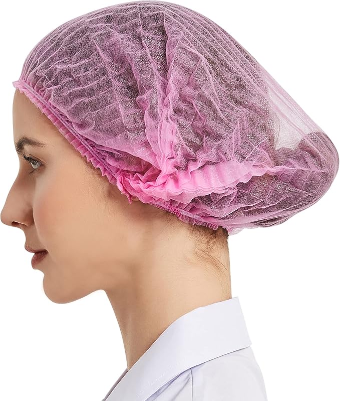 ProtectX 500-Pack Pink Disposable Hair Nets, Elastic Head Cover, Bouffant Caps, Sanitation Head Cover for Food Service, Spa Men & Women - 21 inch