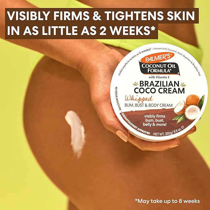 Palmer's Coconut Oil Formula Brazilian Coco Cream with Vitamin E, 8.8 Fl Oz, Whipped Bum, Bust & Body Cream, Helps with Skin Tightening & Firming