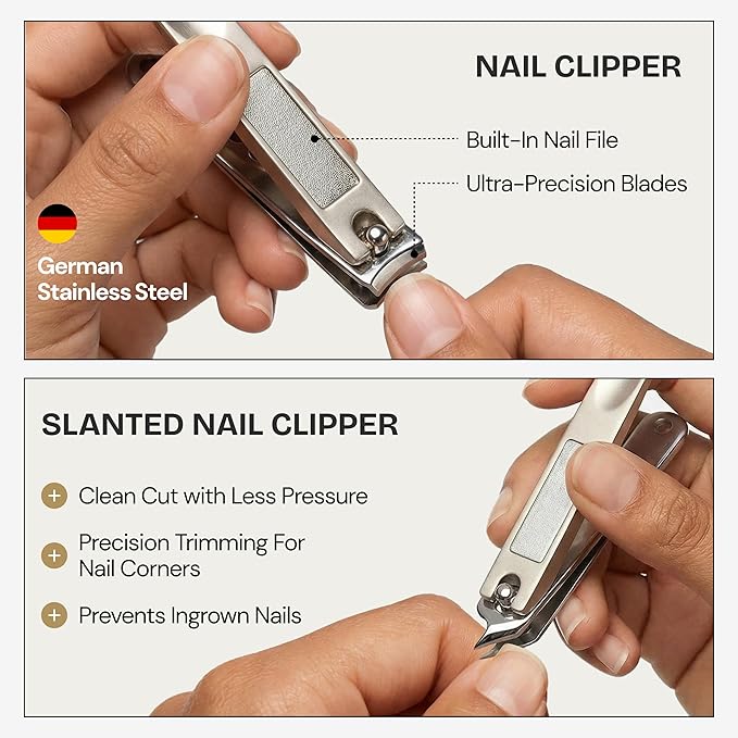Beauty Power 9 in 1 Professional Manicure Pedicure Set - Stainless Steel Nail Clippers, Nano File, Cuticle Nipper, Scissors, Tweezers, Travel PU Leather Case for Men & Women - Gift Ready New (Blue)