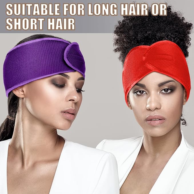 Xuhal Mesh Hair Wraps for Natural Black Hair - 4 Pieces Sleeping Cap, Spa Headbands, Hair Nets for Sleeping, Wash Face (Yellow, Black, Orange, Purple)