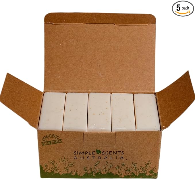 Simple Scents Australia Oatmeal & Milk Scented Natural Soap Bars (5 Bars), 3.5oz Moisturizing French Triple Milled Soap Bars Enriched with Shea Butter - Pure Plant Oil Bath & Body