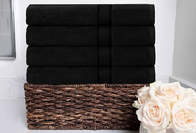 COTTON CRAFT Ultra Soft Bath Towels - 4 Pack Extra Large Bath Towel Set - Oversized 30x54 - Absorbent Everyday Luxury Hotel Spa Gym Shower Beach Pool Camp Travel Dorm - 100% Cotton - 580 GSM - Black