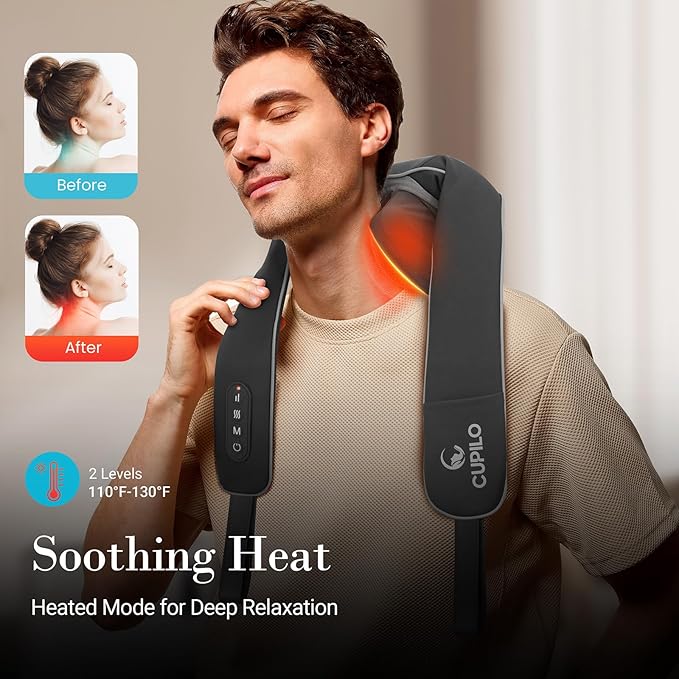 CuPiLo Shiatsu Neck and Shoulder Massager with Heat [Remote Control], FSA Eligible HSA, 6D Kneading Neck Massager for Pain Relief Deep Tissue, Gifts for Men Women