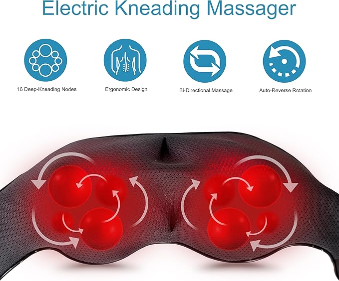 UFFAE Shiatsu Neck and Back Massager with Heat, Electric Deep Tissue Kneading Neck and Shoulder Massage, Best Gifts for Women Men Mom Dad Mothers Fathers Day Birthday Gift, Black (NOT Cordless)