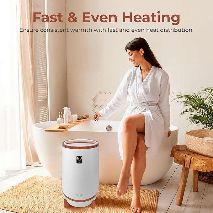 SereneLife Towel Warmer Bucket, with Customized Fragrance for Spa and Bathroom, Luxury Towel Heater Gifts for Him & Her, Auto Shut off, Fits 2 large Towels, Blankets, Bathrobes, PJ's (Cherry)