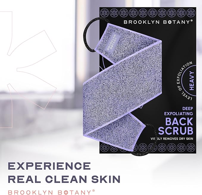 Brooklyn Botany Exfoliating Back Scrubber for Shower and Bath with Handles – Heavy Duty Exfoliating Body Scrubber for Massage and Dead Skin Remover for Body – 32.5” x 5”