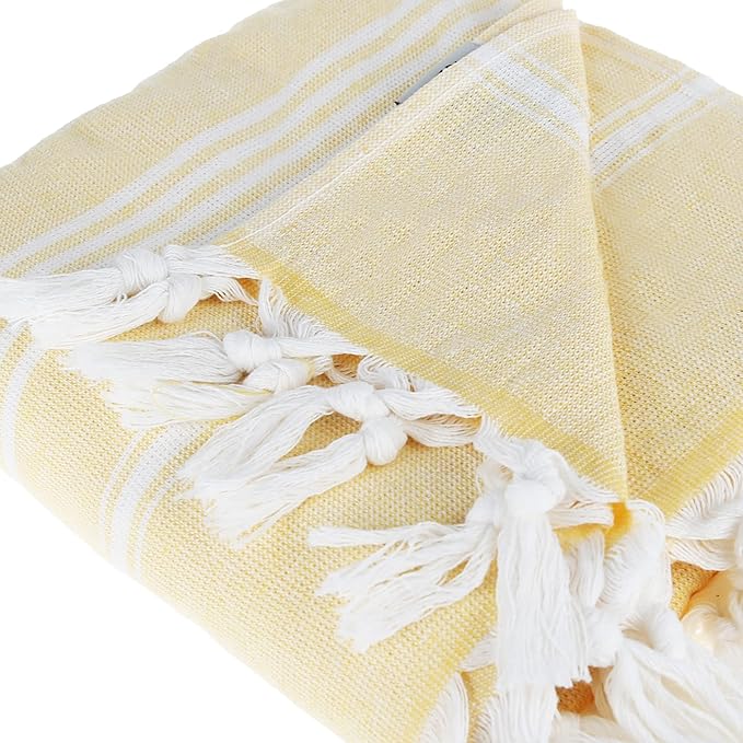 Beach Towel | Cotton Beach Towels, Easy to Carry, Sand Free, Highly Absorbent, Quick Dry, Turkish Towels for Travel Camping Bath Sauna Beach Gym Fitness Pool Yoga SPA by Lahammam, Asena, Yellow