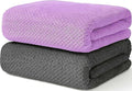 2 Pack Bath Towel Set, Waffle Bath Towel Set, Super Soft Highly Absorbent, Sturdy Quick Drying Towels for Bathroom, Gym, SPA, Yoga (2 Piece 27" x 55", 1Grey+1Purple)
