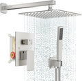 FPXRNG Shower Faucet Set Bathroom Square Rain Shower Head and Handle Set, Wall Mounted Shower Fixtures, Full Metal Trim Repair Kit 10 inch Brushed Nickel (With Shower Valve)