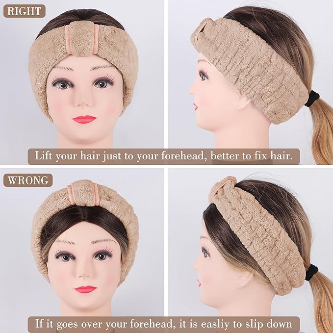 DiyJibb 9 Pcs Spa Headband for Washing Face,Skincare Headband and Wristband Set,Women Teen Girls Facial Hairbands for Washing Face, Makeup, Sports, Yoga (apricot + pink + grey)